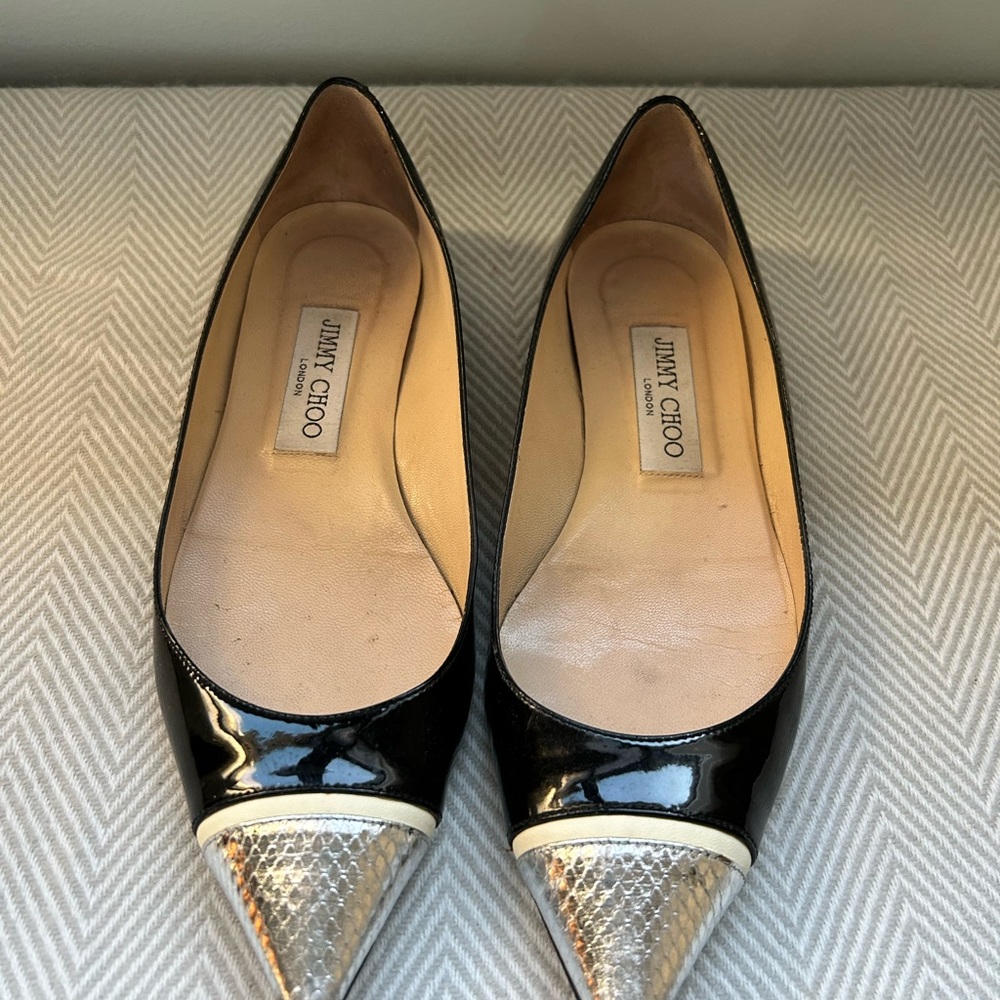 Jimmy Choo Black Flats with Silver Accents